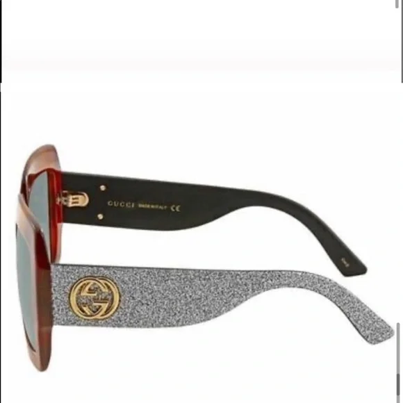 Gucci GG0102S (Blonde Havana/Silver Glitter) Sunglasses NEW display picture 3
